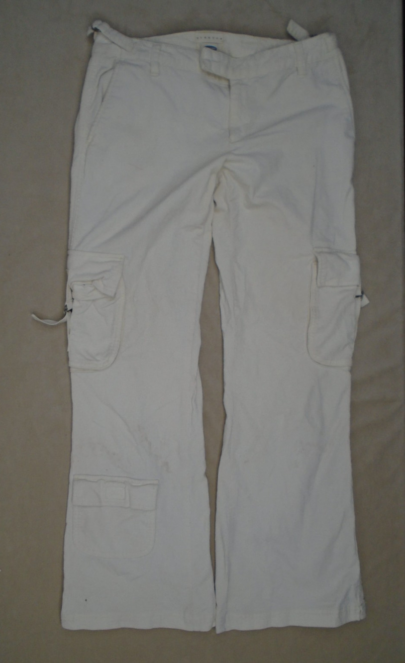 Vintage Y2K Womens Old Nacy Stretch White Cargo Pants Utility Baggy Wide Leg 8